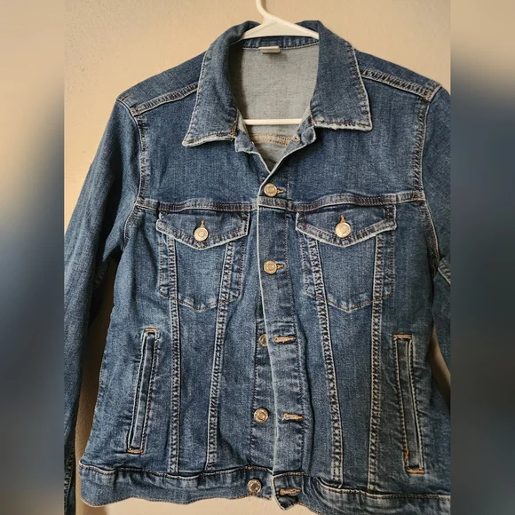 H&M Denim Jacket, Women's Size 14 H&M Crop Dark Blue Jean Jacket - Picture 2 of 6